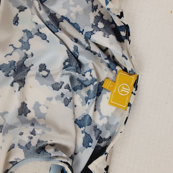 Liz Lange Womens Knit Dress Size Large Blue Multi Floral Sleeveless Wrap Front - Picture 2 of 11